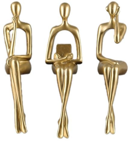 SHENGTIAN Statue Assise du Philosophe - Sculpture Abstraite Dorée de Style Minimaliste - Décoration pour Étagères - Collection en résine pour la Maison, Le Bureau, Le Salon, la Table (BCD)