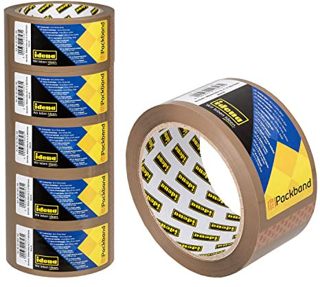 Idena 90129 - Ruban adhésif brun, 50 mm x 66 m, 6 rouleaux de ruban adhésif silencieux, idéal pour les déménagements et les expéditions