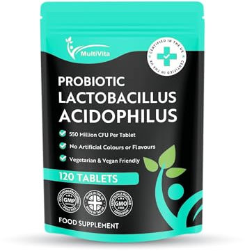 Acidophilus Lactobacillus Probiotic - 120 x 550 Million CFU Tablets - Supports Healthy Gut Microbiome & Digestion System - Reduce Bloating - Probiotic Supplements for Men & Women - Vegan and GMO Free