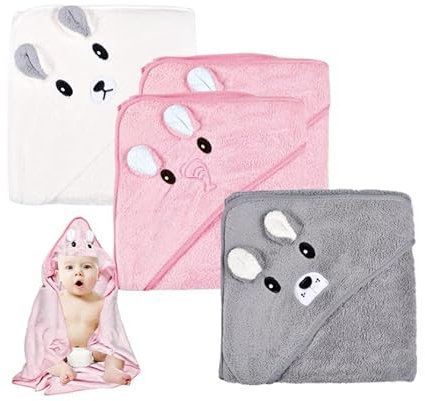 Forhome 3er-Pack Baby Handtücher mit Kapuze, 80x80 cm, Kapuzenhandtuch, Babybadetuch mit Kapuze, Niedliches Unisex-Kapuzenhandtuch mit Muster für Babys ab 0-5 Jahren