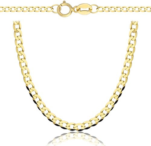Rodium – Goldkette 14 Karat (585) Unisex, Goldkette Damen und Goldkette Herren, Cuban Chain, Panzerkette Gewicht 1.85g, Gold Kette Breite 1.60 mm, Länge 50cm, Unisex Necklace