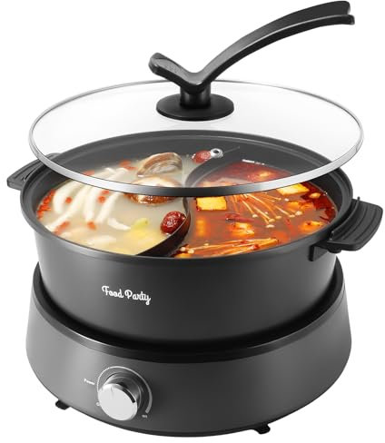 Food Party Electric Hot Pot Cooker Separable Shabu Shabu Pot with Divider Hotpot Pot Cooker Dual Sided 220V 1350W Non-Stick 4L Fondue Pot for 2-6 People
