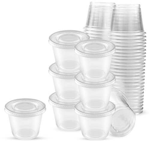 CHEF ROYALE 100pcs Disposable Shot Glasses - Clear Lids, 30ml, Ideal for All Events