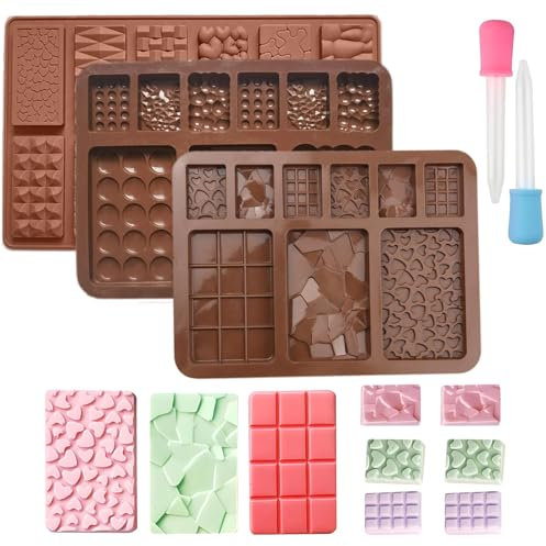 LdawyDE 2 Stampi per Cioccolatini in Silicone, 2 stili Stampo Tavoletta Cioccolato per Cioccolatini con Spatola Stampo Cioccolato Silicone per Budino, Praline, Caramelle (A)
