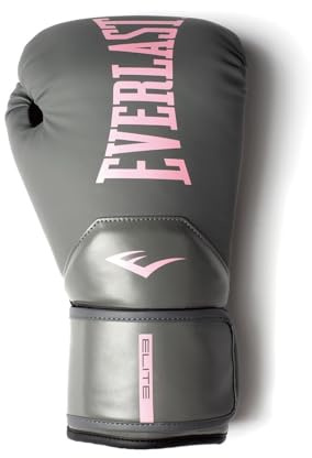 Guantes de Boxeo Everlast Elite 2 14oz, Gris/Rosa, para Saco, Manoplas y Sparring, Cierre de Velcro, Barra Ergonómica, Espuma Dividida - Equipo Auténtico