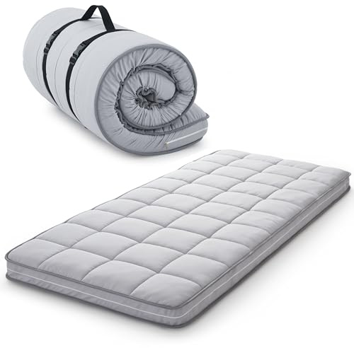 Jamdok Materasso singolo arrotolabile, in memory foam, pieghevole, lavabile in lavatrice, materassino per dormire, portatile (190 x 97 x 10 cm)