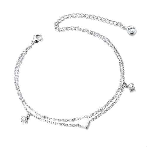 ALEXCRAFT Bracelets de Cheville Argent 925 pour Femmes Argent 22+8cm