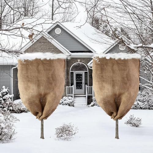 Coperture invernali in iuta per piante con coulisse per proteggere le piante in vaso all'aperto (60 × 80 cm)