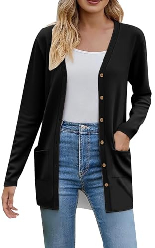 Cocila Women’S 2025 Fall Fashion Cardigan Lightweight Soft Knit for Womens Long Sleeve Open Front Coat with Pockets Veste Chauffante Fille Cardigan Femmes Long Ete Femmes Legere Black Beige Blanc