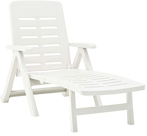 Générique Chaise Longue Pliable Plastique Blanc, Meubles, Mobilier de Jardin, Sièges de Jardin, Bains de Soleil, Blanc, (Poids 12.55KG)