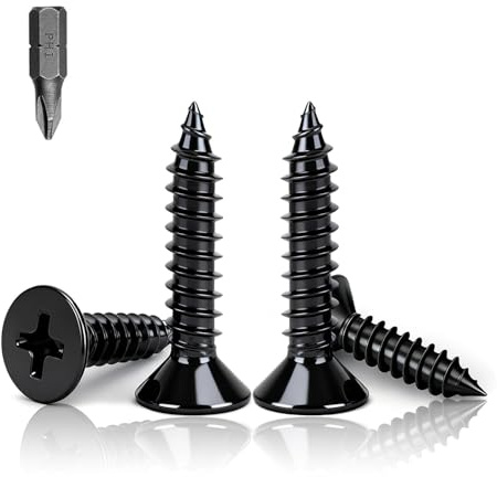 PDKKFF M3x20mm Black Self Tapping Screws, 150Pcs Black Carbon Steel Countersunk Head Wood Screws for Woodworking, Furniture, Carpentry And DIY