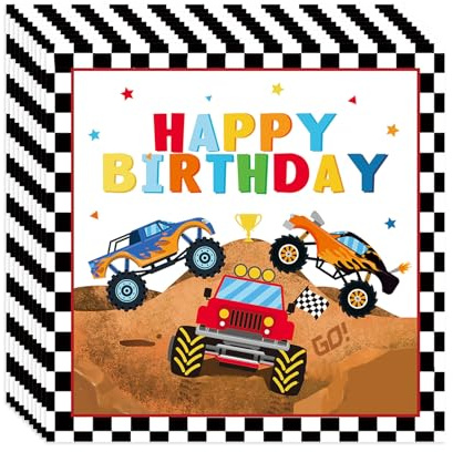 Nymora 20 Servilletas Decoración Cumpleaños Hot Wheels, Servilletas Papel Coches de Carrera 33x33cm para Fiesta Tema Autos, Decoración Mesa Cars con Motivos Excavadora y Tractor