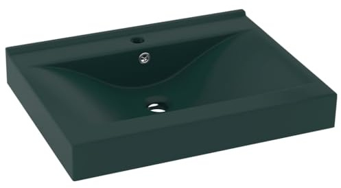 Vasque à Encastrer, Lavabo Encastré Céramique Évier Encastrable Salle de Bain avec trou de robinet Vert foncé mat 60x46 cm Céramique