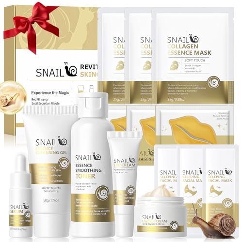 14PCS Skincare Coreano Kit, Snail Mucin Skincare Set, Set Cuidado Facial Mujer, Pack Regalo Mujer, Regalos para Mama, Hidrata y Nutre, Reduce las Líneas de Expresión