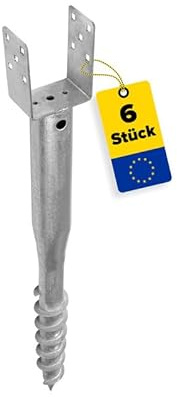 Manicotti a vite per pavimento, set da 6 pezzi, supporto per pali a U, 90 x 90 cm, manicotti a vite, piedini di supporto, manicotti a vite, manicotto a vite, ancoraggio a terra, profilo a U