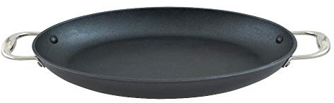 Point-Virgule Gusseisen Fischpfanne Induktion Oval mit Antihaft Beschichtung und 2 Griffe ohne Deckel, Bratfpfanne 38x26cm, Schwarz