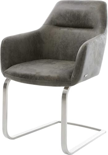 DELIFE Schwingstuhl Pejo-Flex Freischwinger flach Edelstahl Mikrofaser Grau Antik Taschenfederkern