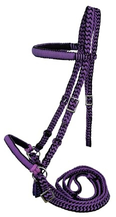 Gebisslose Zaumzeug aus geflochtenem Nylon, mit Zügeln, violett, Average Full Size Horse