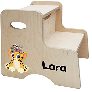Holzura Tritthocker Kinder, Hocker aus Holz für Bad und Küche, Holzhocker personalisierter Toilettenhocker mit Name