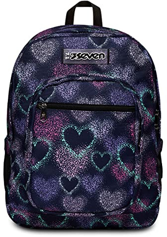 Seven Freethink Rucksack, Schultasche Schulranzen für Mädchen Jungen, Tornister mit Doppelfach und Trinkflaschenfach, gepolstert, für Schule, Sport, Freizeit; USB-Ladeanschluss, violett mit Herzen