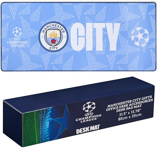 Manchester City F.C. Mouse Mat Large Desk Mat Gaming PC Keyboard Laptop Mouse Pad 80 x 35cm Protector Mat Non Slip Home Office Desk Accessories Football Gifts