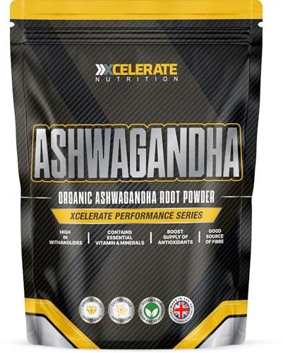 Ashwagandha Organic Powder – Stress Relief & Immune Boosting Adaptogen for Mental Clarity, Energy, and Vitality – Gluten-Free, Dairy-Free, Keto-Friendly Superfood -By XCelerate Nutrition (250g)