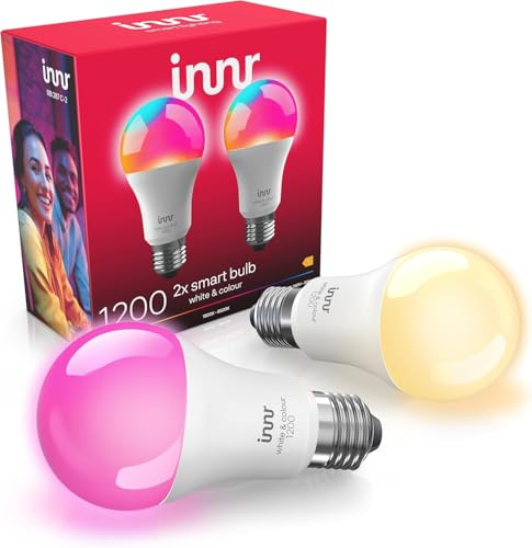 innr Ampoule Connectée Zigbee E27, Fonctionne avec Hue* et Alexa (Pont Requis), Blanc et Couleur, Ampoule RGB, LED Lampe, Intensité Variable, 50% de luminosité en plus, 1210 lumens - 2 pièces