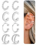 Nelytiya 4 Paia Ear Cuff Orecchini Donna Argento Regolabile Ear Cuff Orecchini Senza Buco per Donna