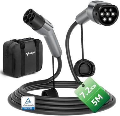 GONEO Cavo di ricarica tipo 2 EV 7KW 5M, 32A/1-Phase/Mode 3, tipo 2/CCS2 cavo di ricarica per auto elettrica con custodia