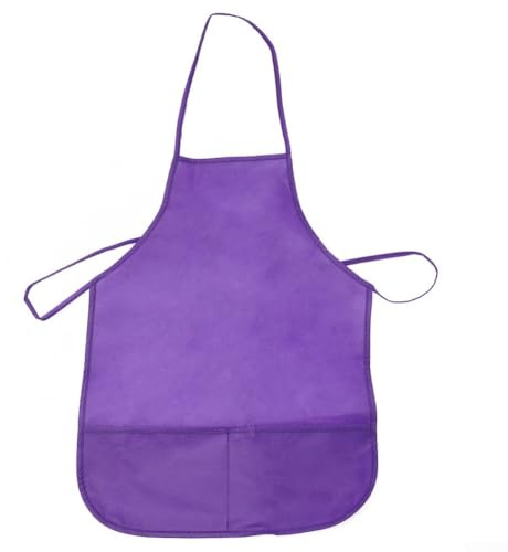 Delantales infantiles sin mangas con bolsillos para cocina, artes y manualidades | bata de pintura de tela no tejida para niños | 36 x 48 cm (paquete de 1) (morado)