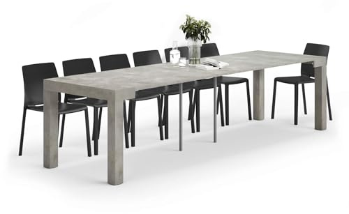 Mobili Fiver, Table Console extensible First, Béton, 90 x 45 x 75 cm, Mélaminé/Aluminium, Made in Italy