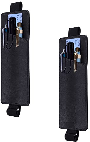 wisdompro Adjustable Elastic Band Pen Holder, 2 Packs PU Leather Pencil Holder, Pen Sleeve Pouch, Fits for 8 to 11.5 Hardcover Journals, Notebooks, Planners, iPad - Black | PU Leather, Adjustable Band, Pen Sleeve Pouch Pencil Holder, for 8 to 11.5 Hardcover Journals, Planners, iPad, Tablet