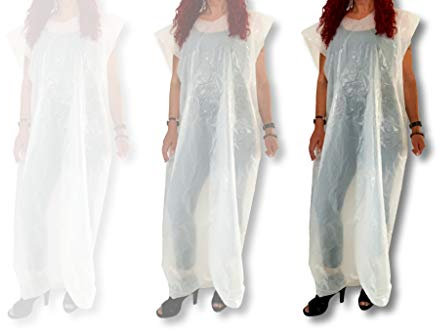 Grembiuli monouso impermeabili [100 pezzi] [taglia L] Grembiule monouso grembiule poncho poncho in pellicola tuta protettiva, colore bianco T20