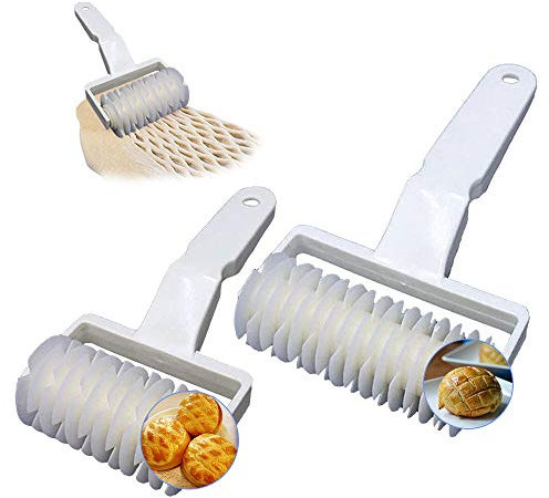 2 PCS Formine per Pasticceria a Reticolo, XCOZU Rullo per Tagliapasta a Reticolo Rullo, Rullo per Tagliapasta in Plastica Bianca Utensile da Forno per Fondente Decorazioni per Pizza (2 dimensioni)