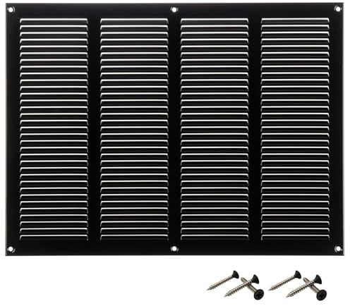 Steinberg14 Griglia di Ventilazione Rettangolare 400x300 mm - Griglie di Aerazione in Metallo Nero - Serranda di Scarico dell'aria con Zanzariera - Copri Bocchetta Interna a Parete e a Soffitto
