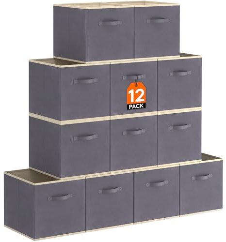 Lifewit 12 Stück Aufbewahrungswürfel, Aufbewahrungsbox aus Stoff, Ordnungsboxen aus Vliesstoff mit Griff für Würfelregal, Faltbox, Kleideraufbewahrung, Ordnungsboxen, 26,5 X 26,5 X 28 cm, Grau