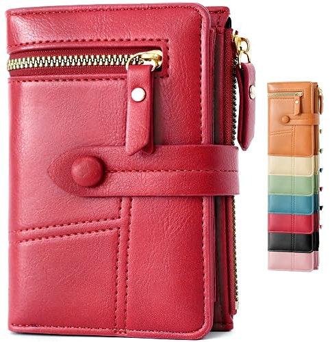 Lakpopya Geldbörse Damen 14×10cm, Geldbeutel Viele Fächer, Portemonnaie Damen PU Leder mit Münzfach (rot)
