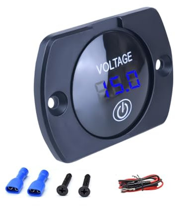 CGEAMDY Voltmetro per Auto Schermo Digitale a LED, DC 12V 24V Misuratore di Tensione Rotondo con Terminali, Voltometro Digitale Display a Led per Moto, Barca Veicolo Motociclo(Luce blu)