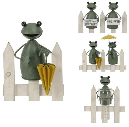 NETPROSHOP Zaunfigur Frosch Zaunhocker Frösche oder Regenmesser Metall Höhe ca. 16-20 cm, Auswahl:Schirm zu