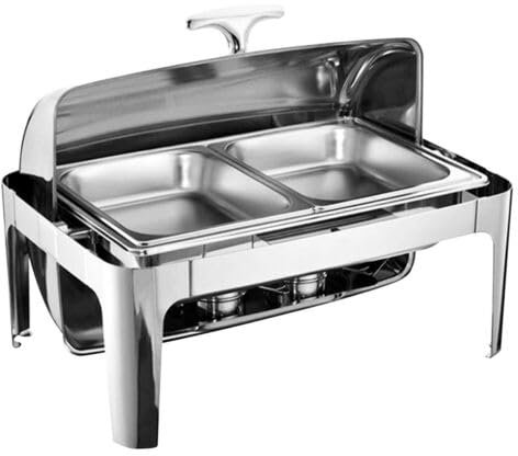 LANNADD Chauffe-plats, en acier inoxydable, 9 l, avec couvercle à roulettes, récipient de maintien au chaud, plaques chauffantes en acier inoxydable, pour traiteur, buffet et fête, 635 x 440 x 440 mm