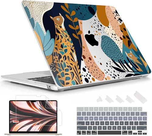 Lepeoac Schutzhülle für MacBook Air 13,6 Zoll (34,5 cm), M4, M3, M2, 2025, 2024–2022, Modell A3240, A3113, A2681, stabile Kunststoff-Hartschale für MacBook Air M2 13 Zoll mit Touch-ID, Leopardenmuster