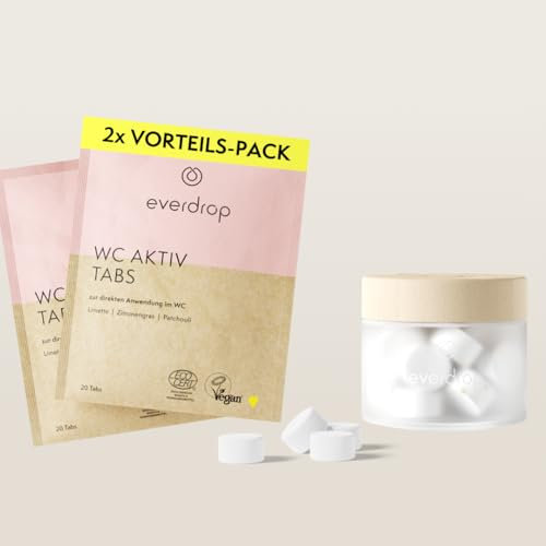 everdrop WC-Aktiv-Tabs Starter Set (40 Stück mit Glastiegel) - Tiefenreinigung für ein hygienisch frisches WC