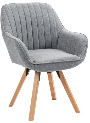MEUBLE COSY Esszimmerstühle Drehbar 1 Stück Küchenstuhl Polsterstuhl Drehstuhl mit Armlehne Sessel Schminkstuhl aus Stoff Massivholzbeine für Esszimmer Wohnzimmer Arbeitszimmer, Grau