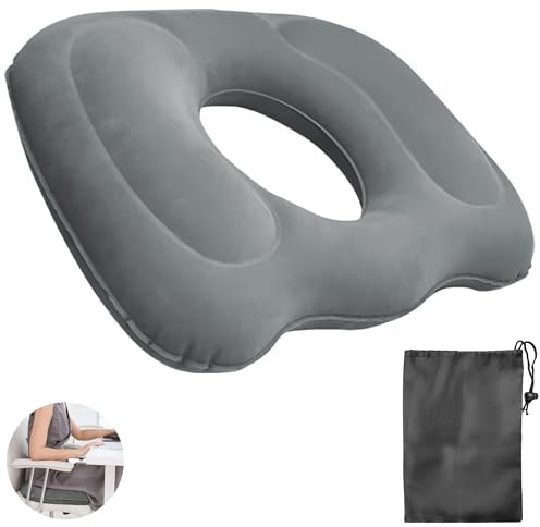GILTEN products® Cojín Ortopédico Inflable de PVC Flocado + Bolsa de Almacenamiento | Cojín Hemorroides para Hogar, Oficina, Sofá, Silla de Ruedas, Asiento Coche, etc.