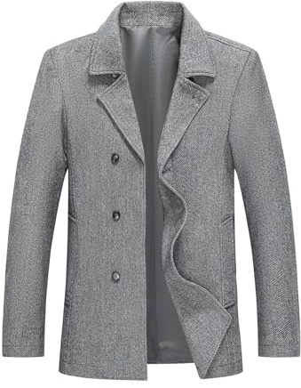 Allthemen Manteau Hommes Hiver en Laine Chaud à Chevrons Tweed Double Boutonnage Gris M