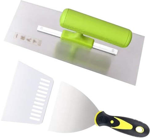 Eiflayn Platoir Enduit,Taloche Enduit Set,avec truelle à plâtre,Spatule Enduit avec poignée ergonomique,Couteau a Enduire pour les travaux de lissage sur de grandes surfaces,240mm x 100mm