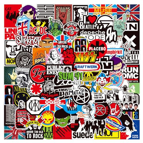 Autocollants de Rock Roll, 100 pièces Autocollants Rock Band, Musique Vinyle Sticker Bomb Pack, Vinyle Étanche Stickers, pour Voiture, Moto, Vélo, Skateboard, Bagages, Ordinateur Portable