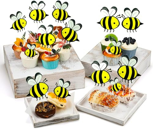 VARACL 30 st bi cupcake-toppar, bi tårtdekoration för humla bi kön avslöjande, bi tema festgåvor, honungsbi cupcake plektrum för baby shower barn födelsedagsfest dekorationer tillbehör humla bi dekor