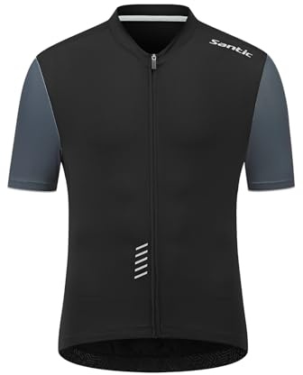 Santic Maglia da Ciclismo da Uomo a Manica Corta Tops Road Bike Mountain Bike Camicie Giacca da Bicicletta con Tasche UPF50+