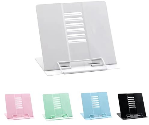 Garegce Metal Book Stand Folding, Book Holder, Cookbook Stands 6-Position Adjustable Height for Reading Rack, Tablet, Mobile Phone, and Reduce Fatigue for Sturdy Office School Home - White